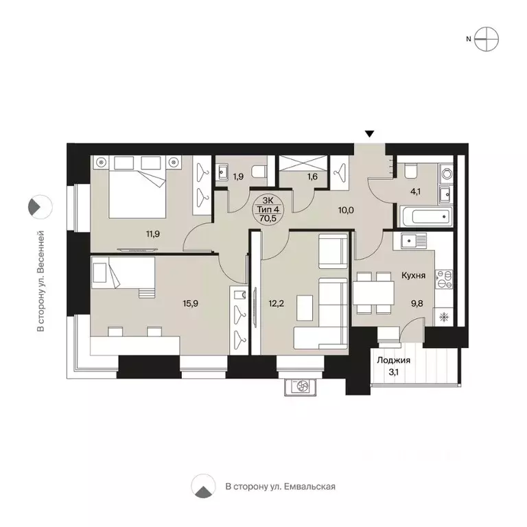 3-к кв. Коми, Сыктывкар Весенняя ул., 11 (70.5 м) - Фото 0