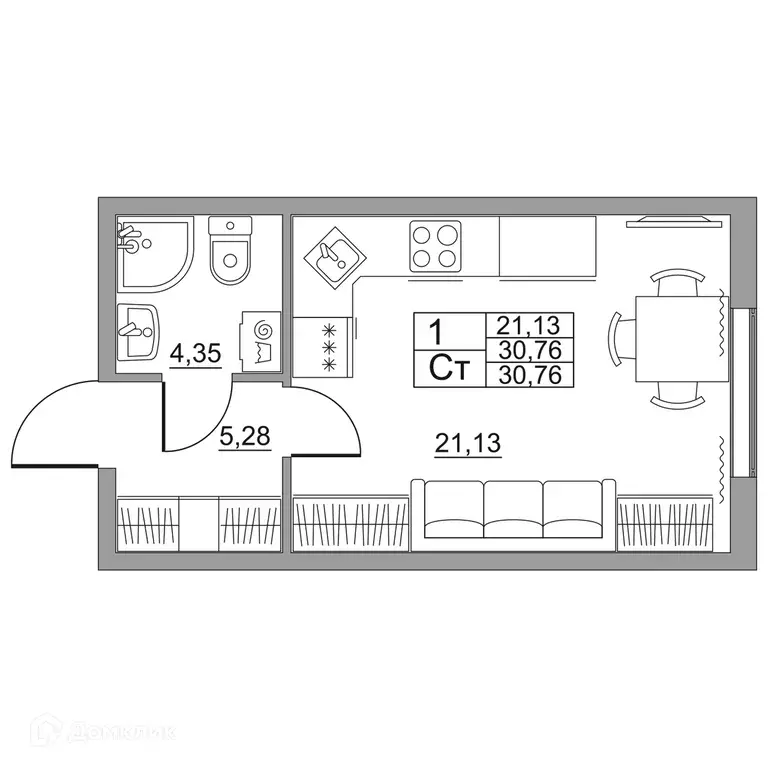 Продаётся квартира-студия, 30.76 м - Фото 1