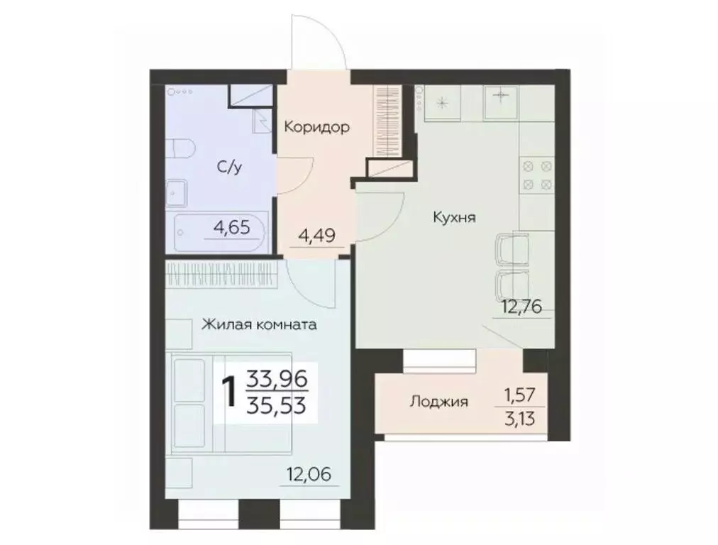 1-к кв. Воронежская область, Воронеж Ленинградская ул., 29Б (35.53 м) - Фото 0