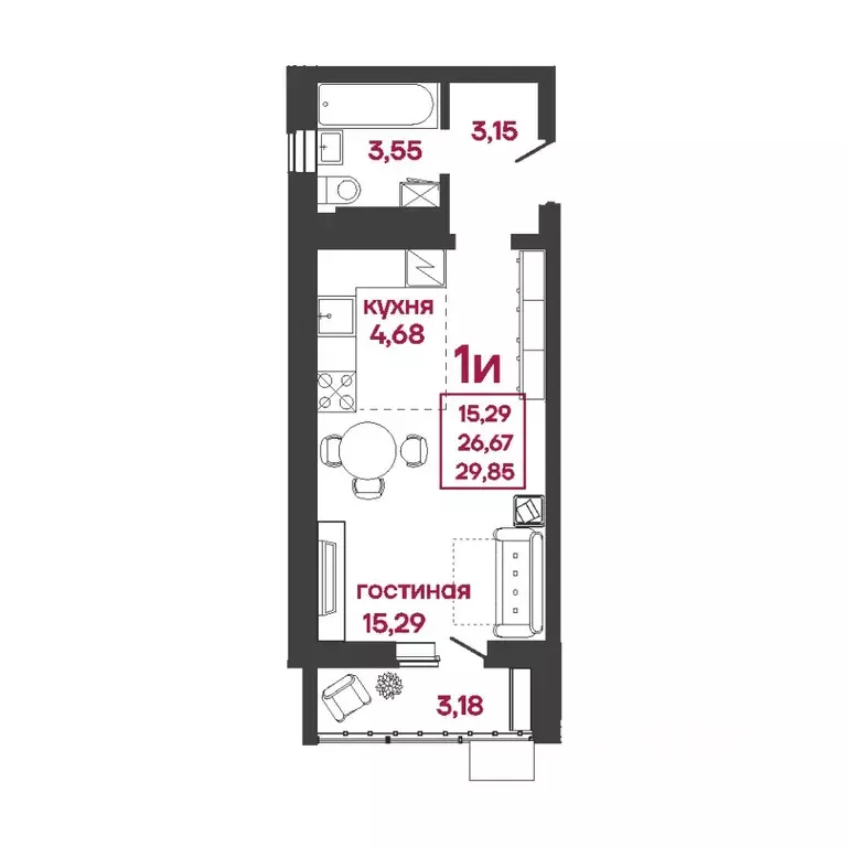 Студия Пензенская область, Пенза ул. Баталина, 31 (29.85 м) - Фото 1