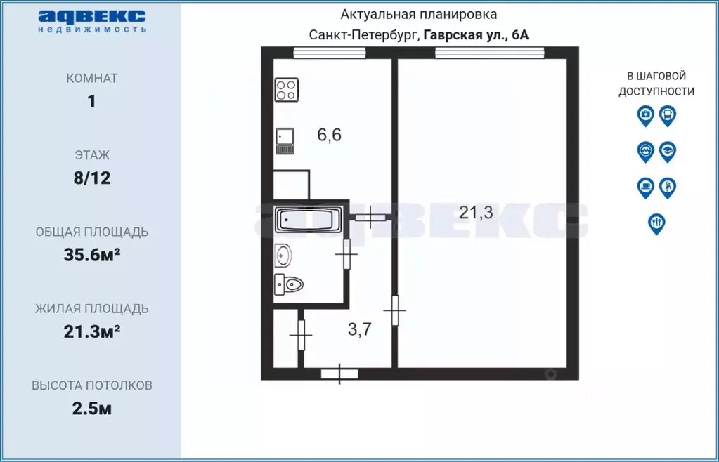 1-к кв. Санкт-Петербург Гаврская ул., 6 (35.6 м) - Фото 2