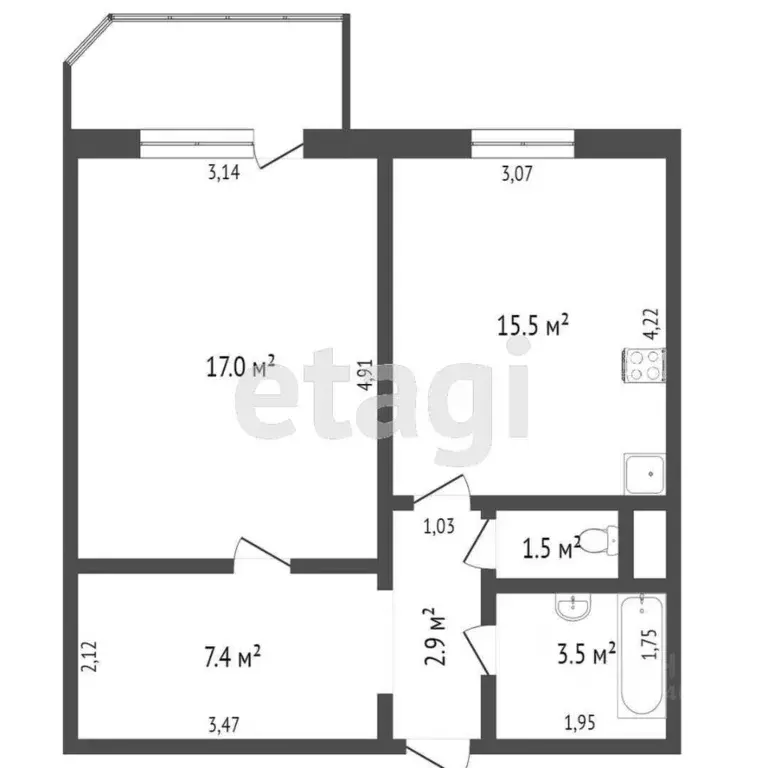 1-к кв. Тюменская область, Тюмень ул. Пермякова, 84к1 (45.1 м) - Фото 1