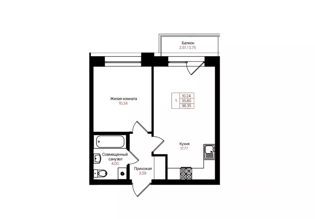 1-к кв. Татарстан, Казань Лето жилой комплекс (36.35 м) - Фото 2