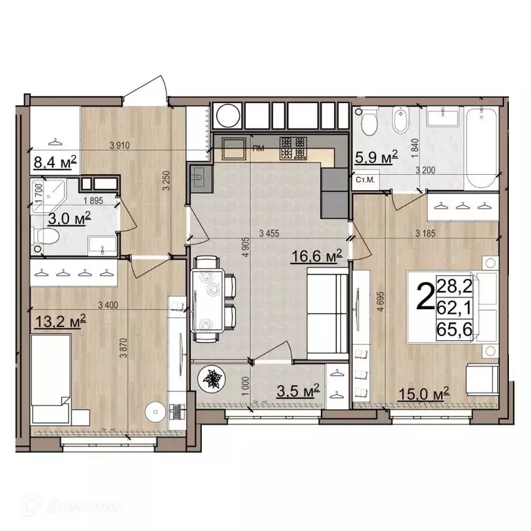 2-к кв. Рязанская область, Рязань Еврокласс жилой комплекс (65.6 м) - Фото 2