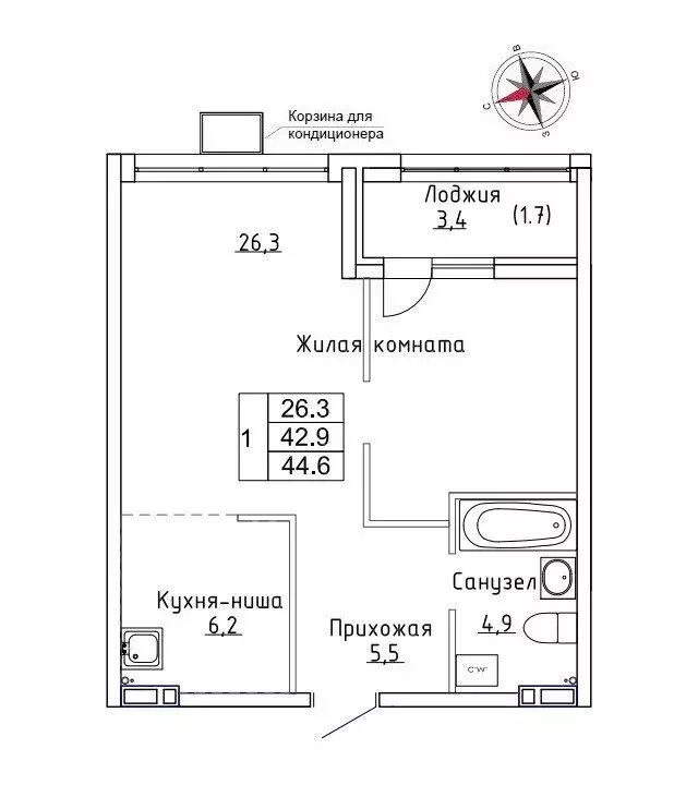 Квартира-студия: Новый, улица Ленина, 6с1 (44.6 м) - Фото 0