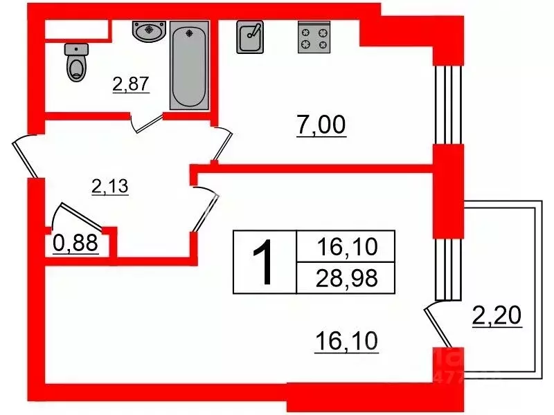 1-к кв. Санкт-Петербург Железноводская ул., 66 (30.1 м) - Фото 1