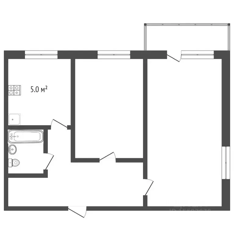 2-к кв. Ханты-Мансийский АО, Сургут Сибирская ул., 16/1 (45.0 м) - Фото 1