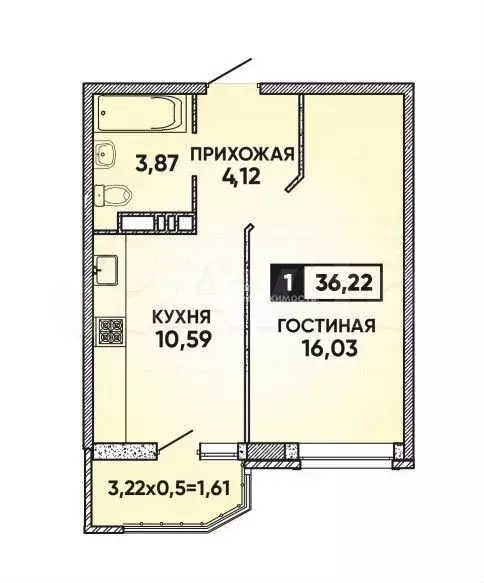 1-к. квартира, 37 м, 9/22 эт. - Фото 0