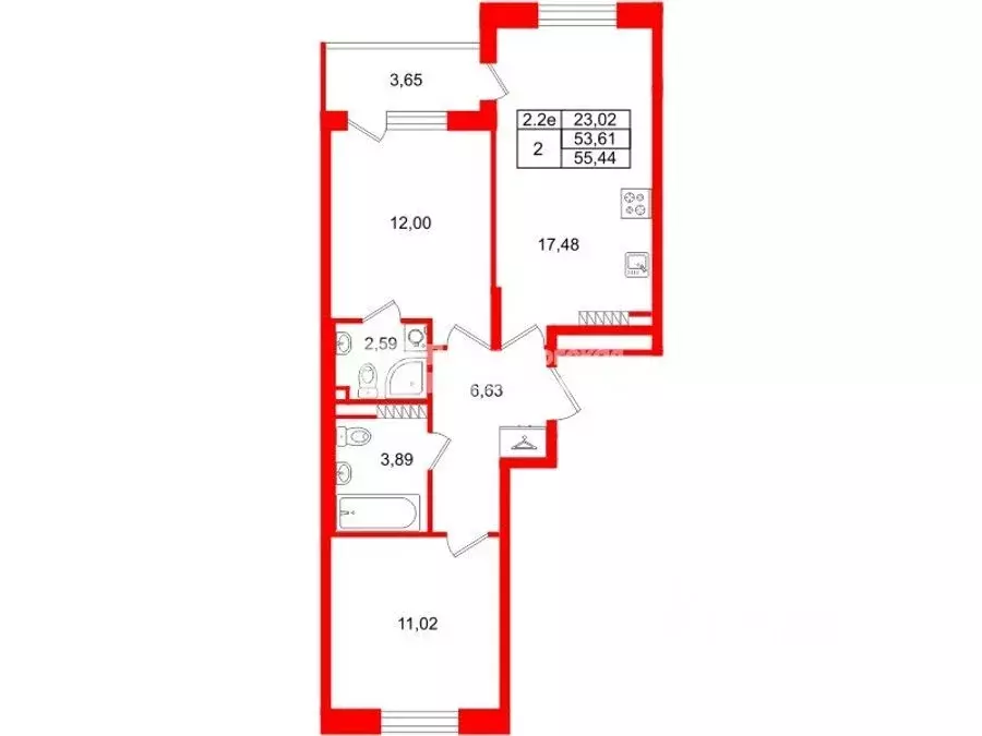 2-к кв. Санкт-Петербург Пулковское ш., 99к6 (53.61 м) - Фото 1