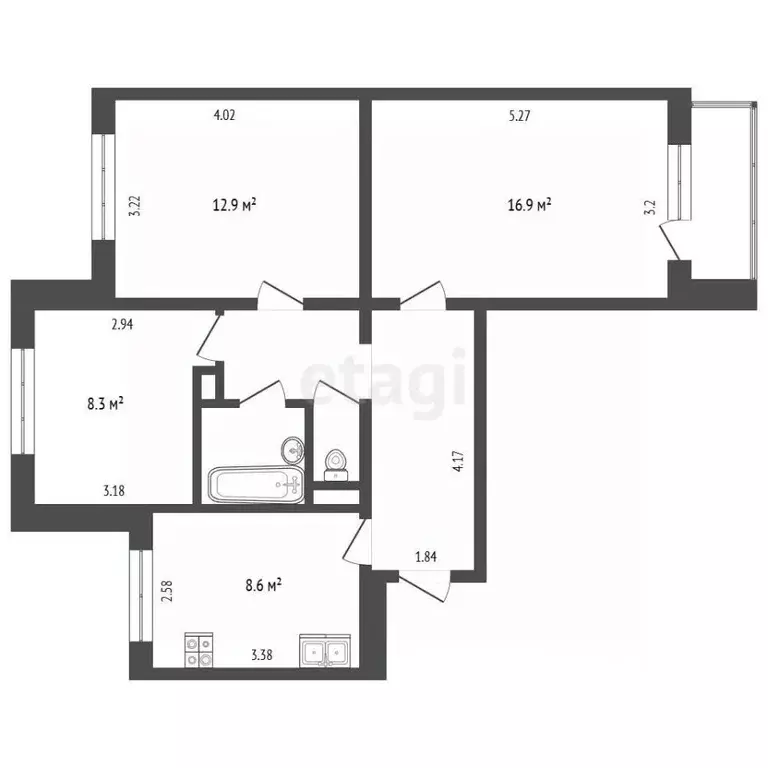 3-к кв. Белгородская область, Белгород Садовая ул., 30 (61.4 м) - Фото 2