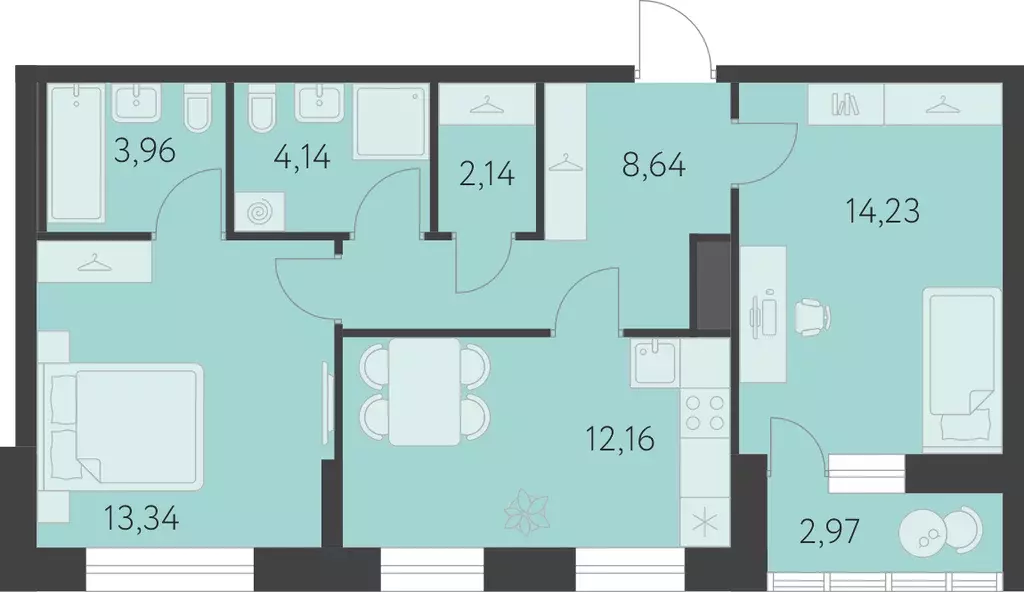 2-к квартира, 60.1 м - Фото 0