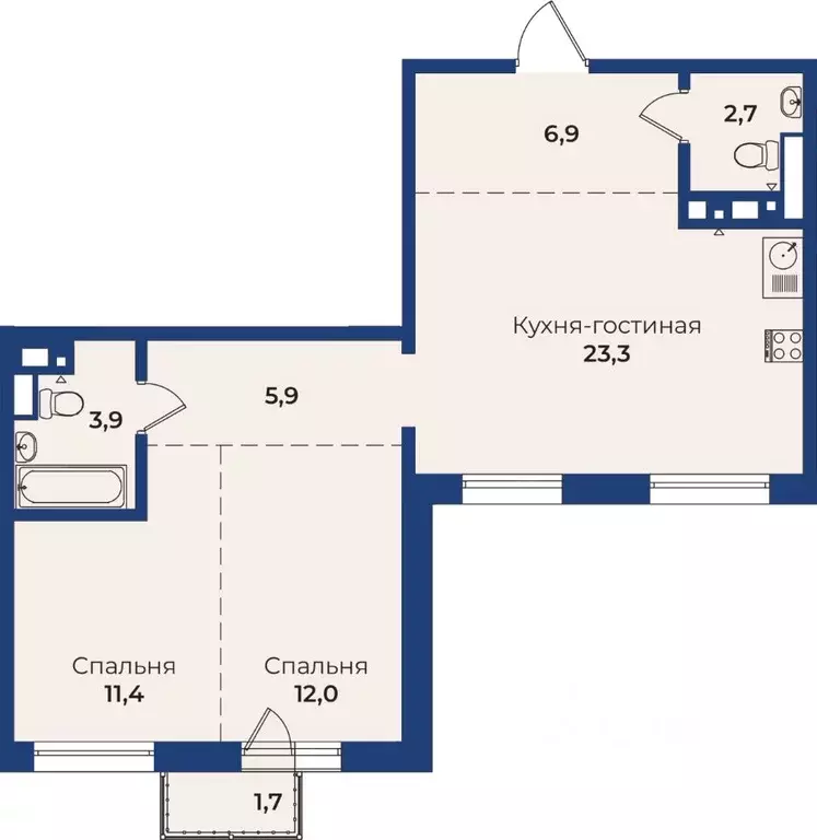2-к кв. Бурятия, Улан-Удэ Ключевская ул., 90Д (66.61 м) - Фото 1