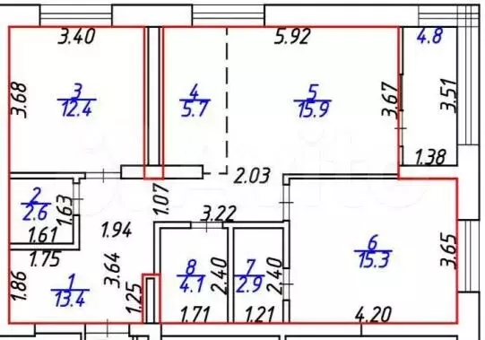 Доля в 3-к. квартире, 77,1 м, 12/25 эт. - Фото 0