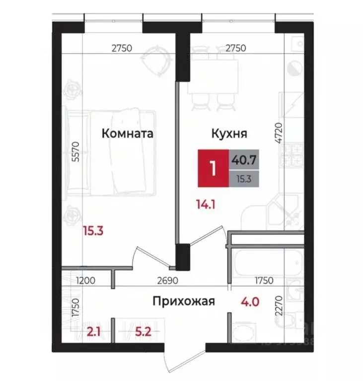 1-к кв. Ставропольский край, Невинномысск 6-й мкр,  (40.7 м) - Фото 0
