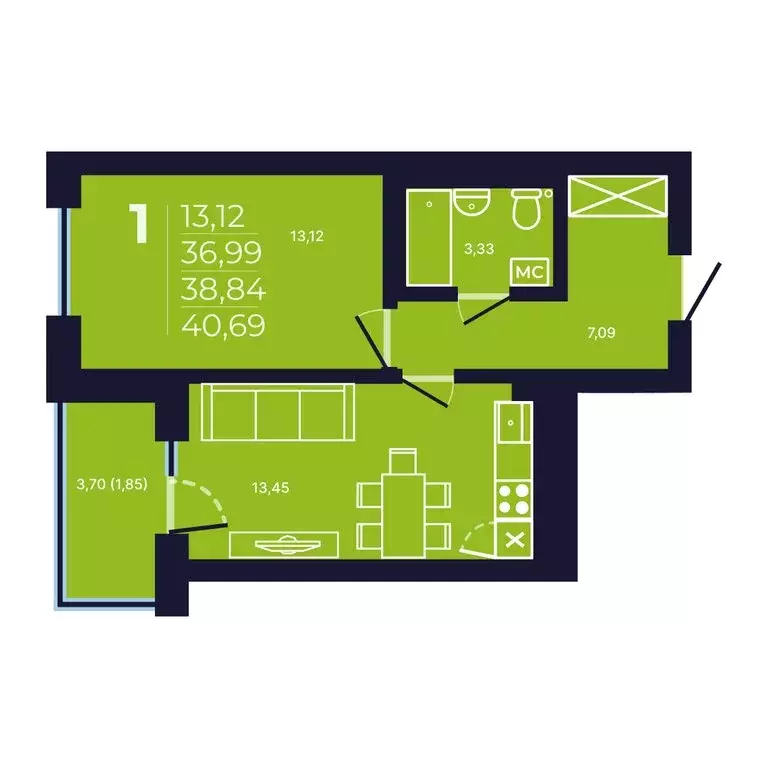 1-комнатная квартира: Уфа, улица Майора Доставалова, 7 (38.5 м) - Фото 1