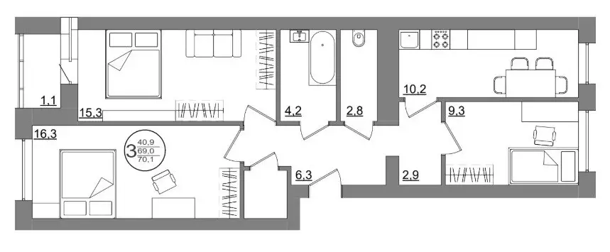 Продаётся 2-к квартира, 70.1 м - Фото 0