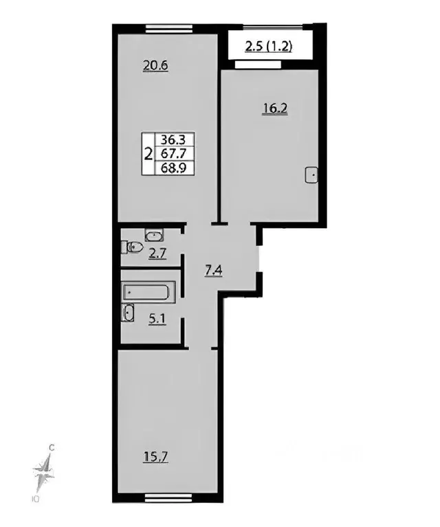 2-к кв. Санкт-Петербург ул. Дыбенко, 2 (70.0 м) - Фото 1