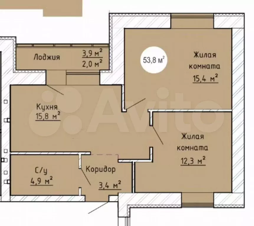 2-к. квартира, 53,8 м, 4/9 эт. - Фото 1