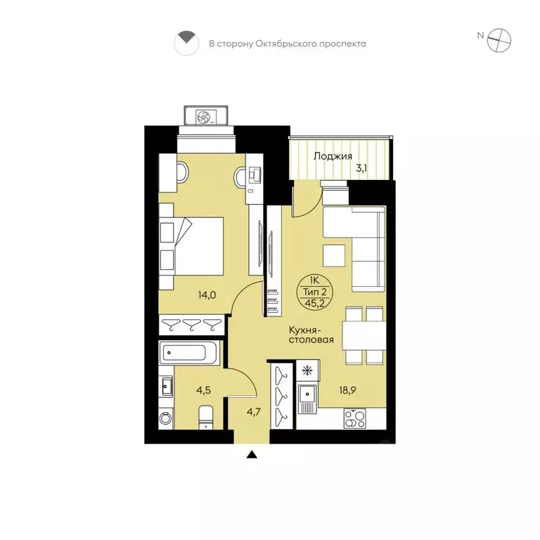 1-к кв. Коми, Сыктывкар Октябрьский просп., 139 (45.2 м) - Фото 1