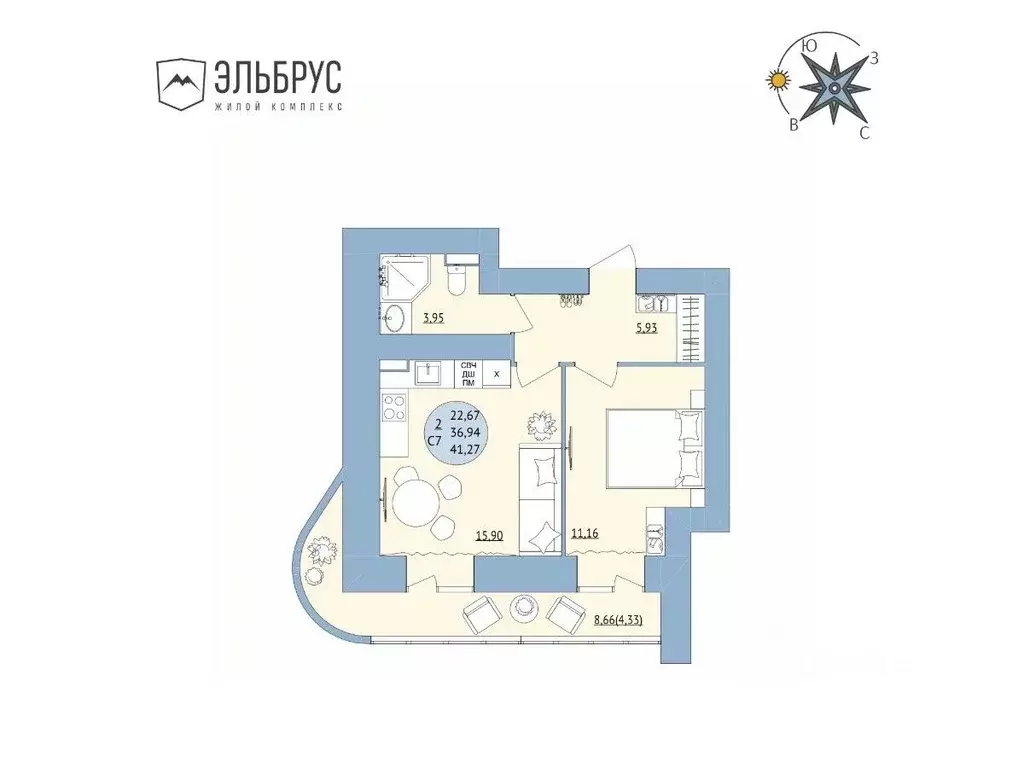 2-к кв. Башкортостан, Уфа Кавказская ул., 24 (41.27 м) - Фото 0