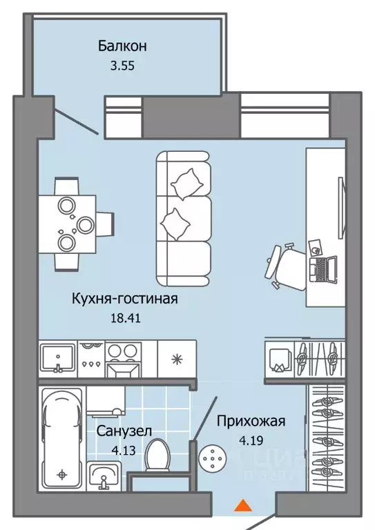 Студия Пермский край, Пермь ул. Дзержинского, 35А (28.0 м) - Фото 1