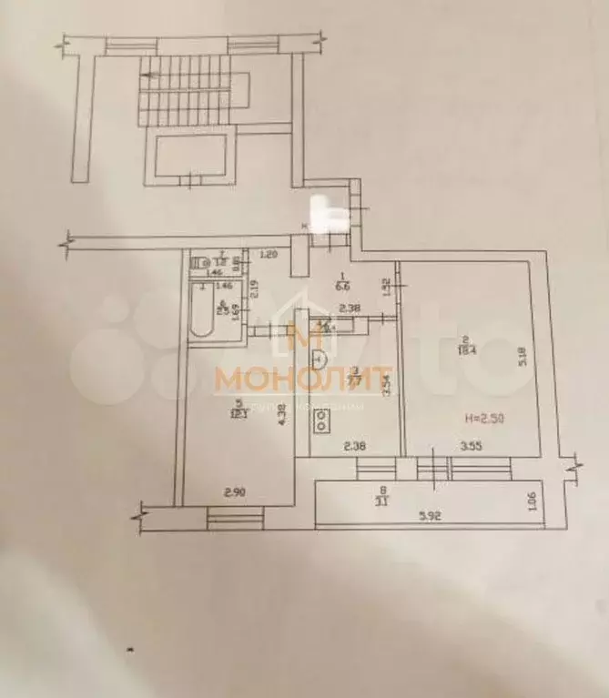 2-к. квартира, 52 м, 5/9 эт. - Фото 0
