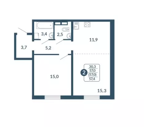 Продаётся 2-к квартира, 57.4 м - Фото 0