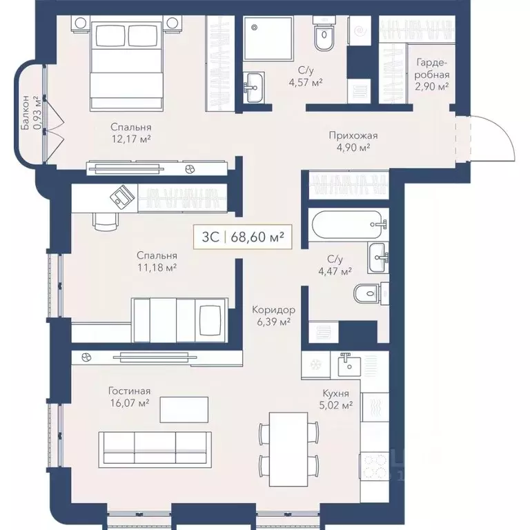 3-к кв. Новосибирская область, Новосибирск ул. Кирова, 115 (68.7 м) - Фото 1