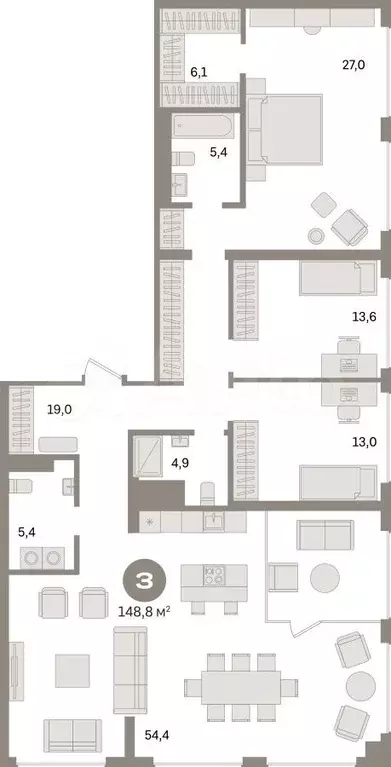 3-к. квартира, 158,4 м, 20/24 эт. - Фото 1