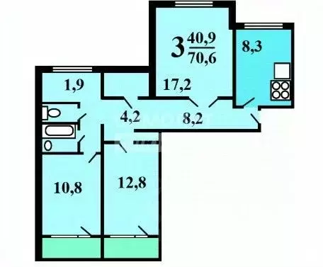 3-к кв. Москва Веерная ул., 1К5 (71.3 м) - Фото 2