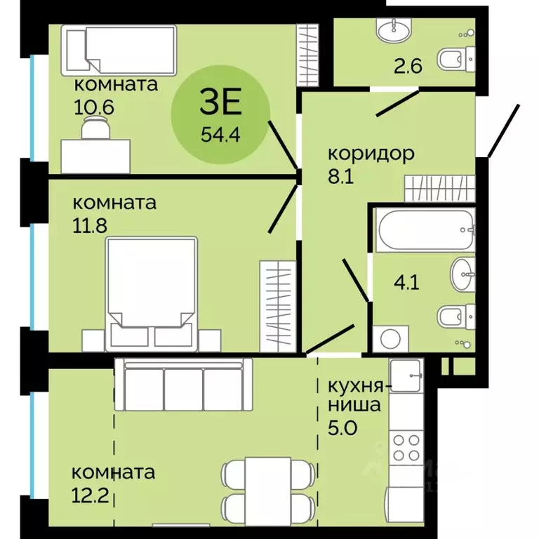 3-к кв. Пермский край, Пермь ул. Яблочкова, 5к4 (54.4 м) - Фото 1