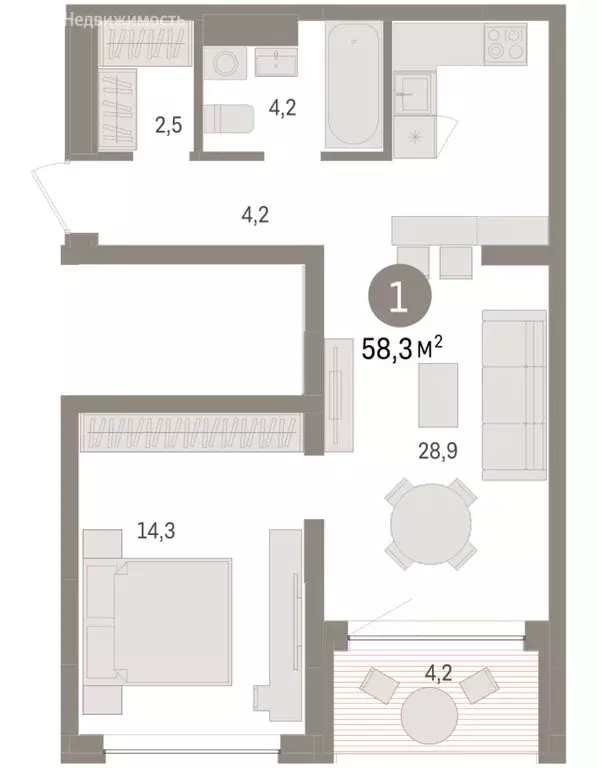 1-комнатная квартира: Тюмень, ЖК Дом у Озера (58.31 м) - Фото 1