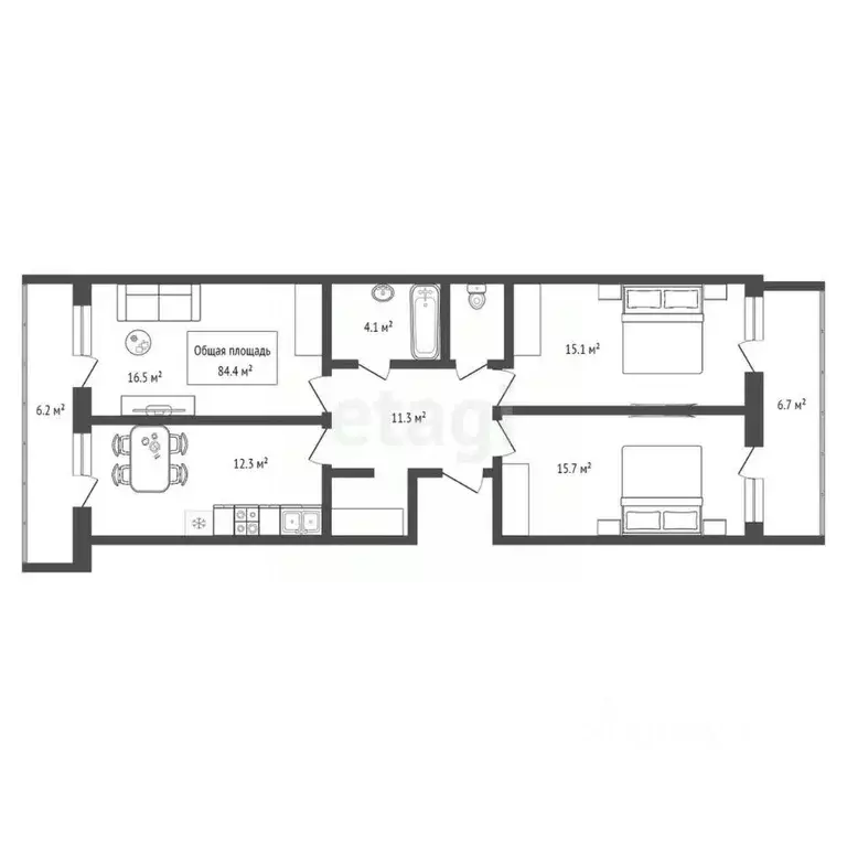 3-к кв. Новосибирская область, Новосибирск ул. Коминтерна, 89 (84.4 м) - Фото 1