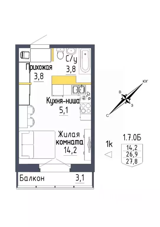 1-к кв. Свердловская область, Екатеринбург ул. Тюльпановая, 12 (27.8 ... - Фото 0