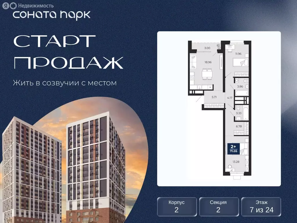 2-комнатная квартира: Екатеринбург, ЖК Соната Парк (69.55 м) - Фото 1