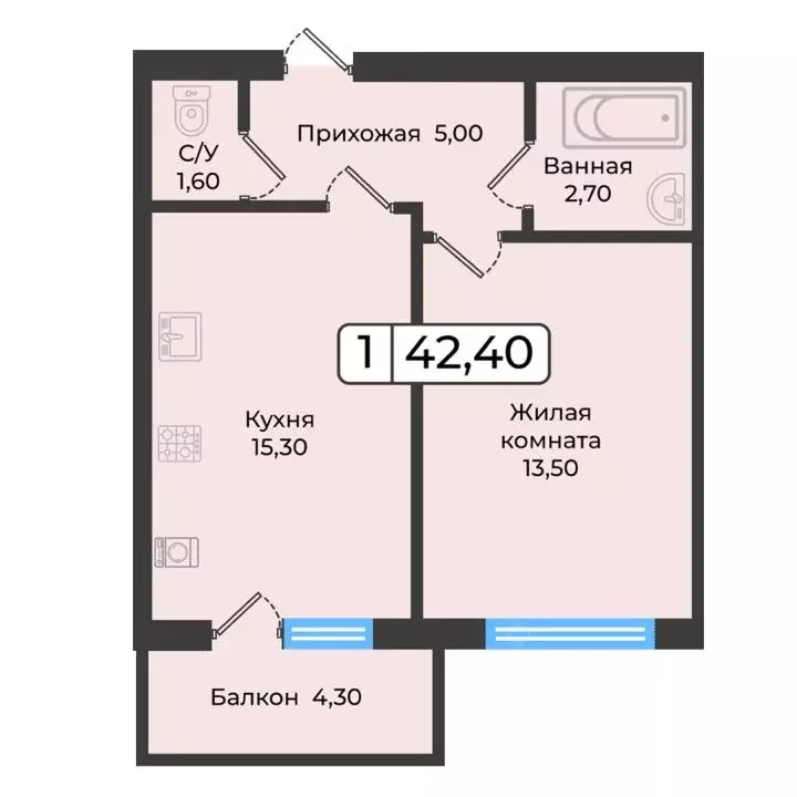1-к кв. Ставропольский край, Ставрополь ул. Рогожникова, 21 (42.4 м) - Фото 1