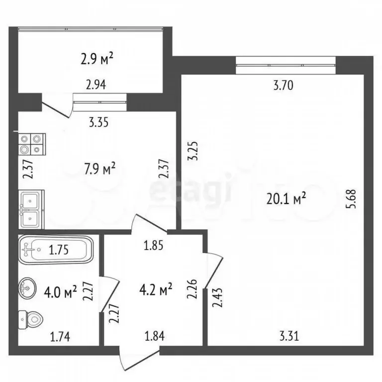 1-к. квартира, 36,5 м, 9/9 эт. - Фото 0