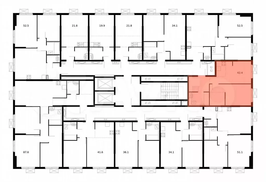 1-к. квартира, 42,4м, 16/16эт. - Фото 1