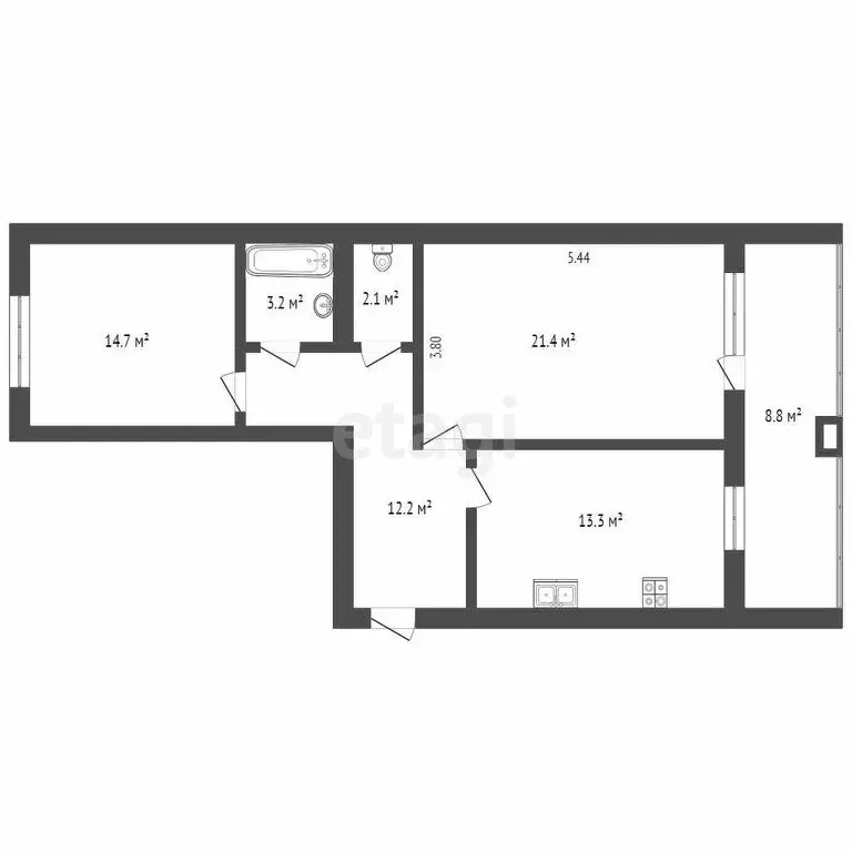 2-комнатная квартира: Тюмень, Линейная улица, 11 (66.3 м) - Фото 1
