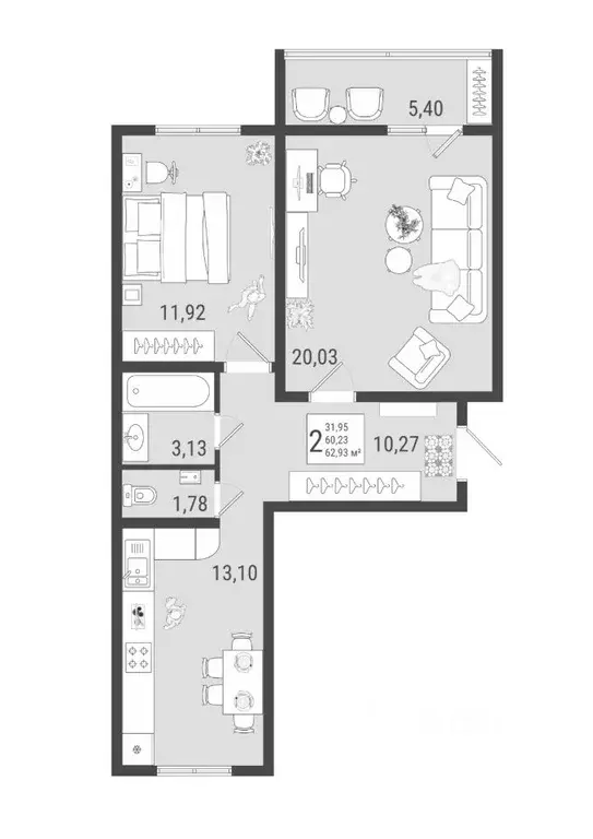 2-к кв. Самарская область, Тольятти Приморский бул., 58/2 (62.93 м) - Фото 1