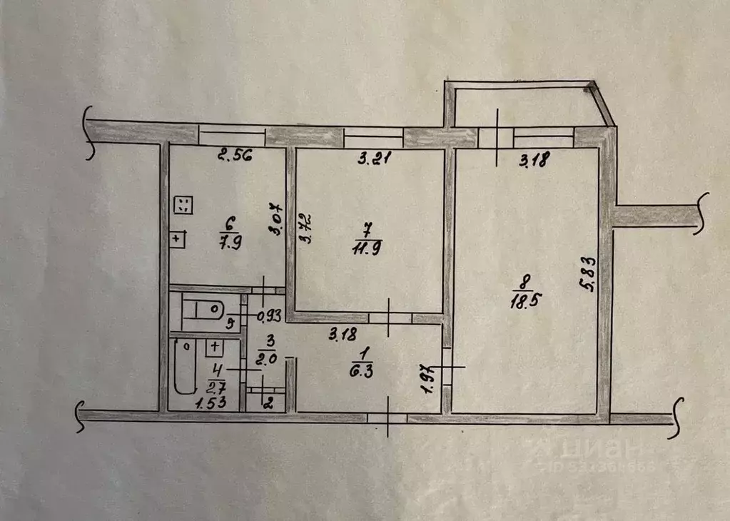 2-к кв. Ненецкий АО, Нарьян-Мар ул. Имени В.И. Ленина, 27А (50.0 м) - Фото 1