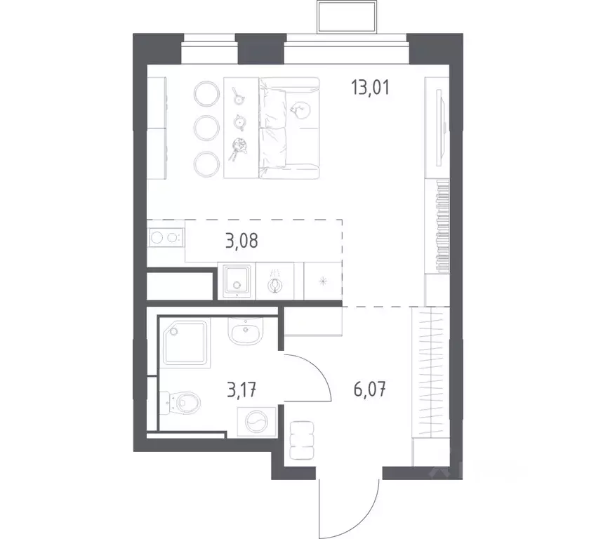 Студия Москва № 108 кв-л, Алхимово жилой комплекс, 15 (25.2 м) - Фото 1