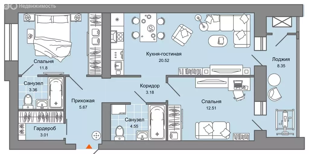 2-комнатная квартира: Киров, микрорайон Урванцево, ЖК Знак (42 м) - Фото 0