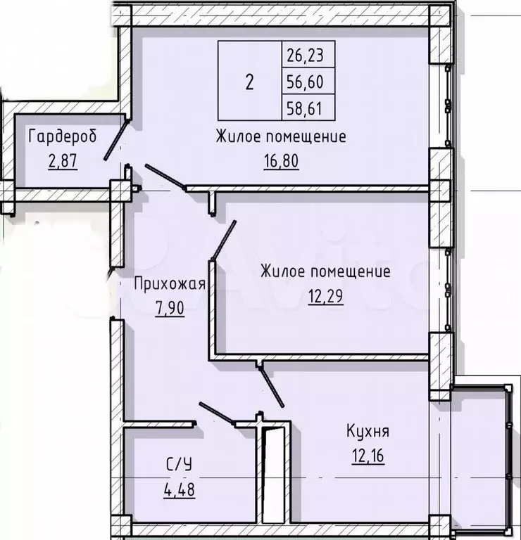 2-к. квартира, 58,4 м, 4/8 эт. - Фото 1