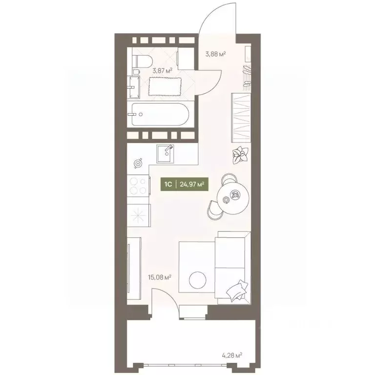 Студия Кемеровская область, Кемерово Московский просп., 23А (24.97 м) - Фото 1