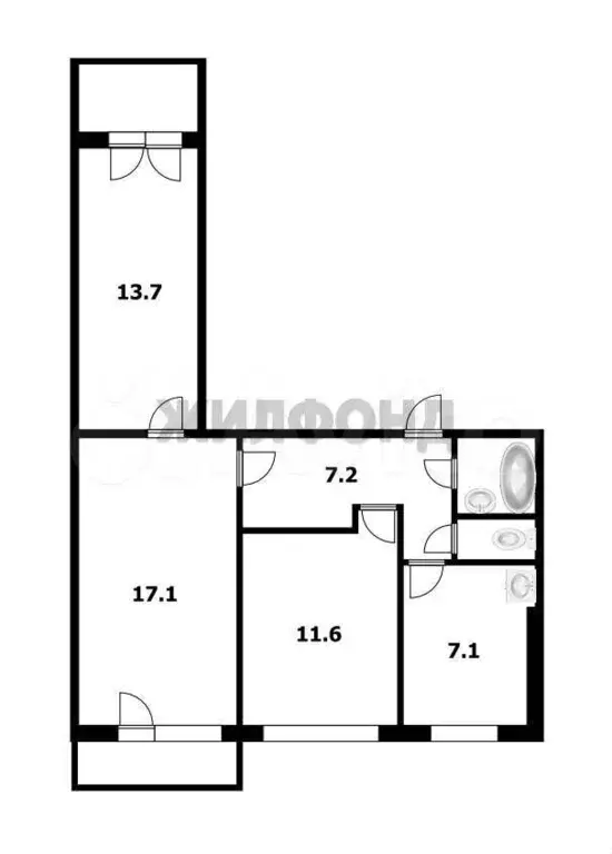 3-к. квартира, 60,4 м, 8/9 эт. - Фото 0