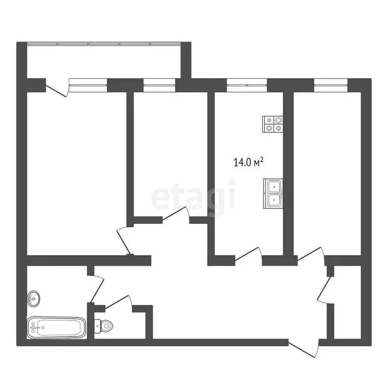 3-комнатная квартира: Ишим, улица Луначарского, 46 (86.8 м) - Фото 0