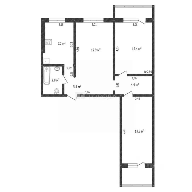3-к кв. Алтайский край, Барнаул ул. 40 лет Октября, 2/18 (59.6 м) - Фото 2