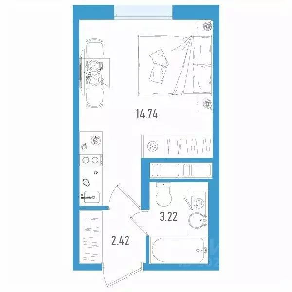 Студия Санкт-Петербург дор. Муринская, 67 (20.38 м) - Фото 0