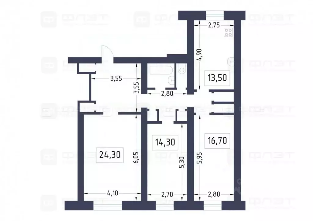 3-к кв. Татарстан, Казань Теплично-комбинатская ул., 6 (95.7 м) - Фото 1